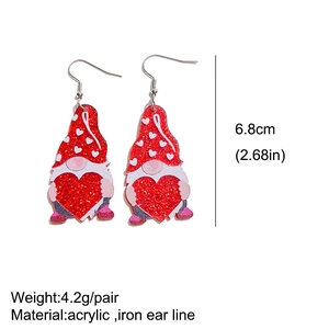 Detailed view of pink gnome acrylic earrings with dimensions and weight measurements