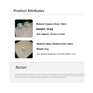 Detailed size and material specs for floral pearl necklace and earrings set