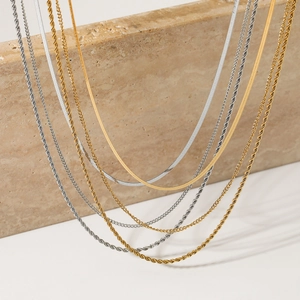 Layered Stainless Steel Necklace With Flat Snake And Rope Chain Minimalist Fashion Jewelry For Women
