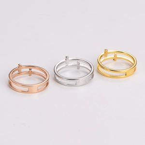 Polished stainless steel hollow double layer rings in rose gold, silver, and gold colors