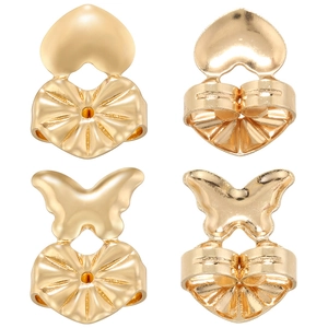 Golden heart and butterfly earring lifters made of metal for supportive earring backs