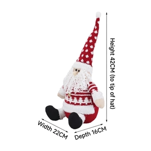 Plush Santa Claus figure in red knit sweater, dimensions 42cm height and 22cm width