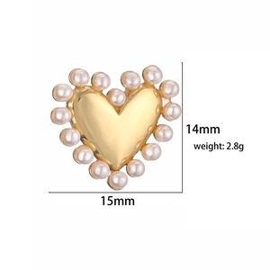 Boucle d'oreille cœur doré avec perles incrustées, taille 14x15mm, poids 2,8g