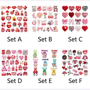 Valentine's Day embroidery patch set with romantic red heart and cute animal motifs