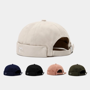 Brimless Docker Hat Cotton Retro Landlord Cap Heart Embroidery Adjustable Metal Buckle Unisex Casual Sailor Hat