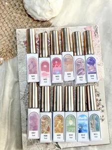 Detailed set of 12 colors of cat eye nail polish with 7ml bottles and golden caps
