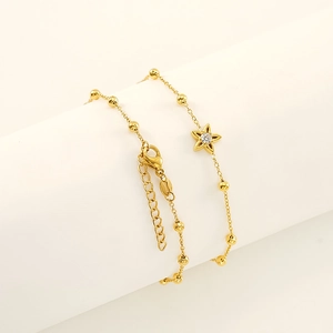 Bracelet élégant en acier inoxydable plaqué or 18 carats avec fleur en zircon pour femme