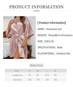 Tableau des tailles pour peignoir en satin pour femme avec mesures de S à XL