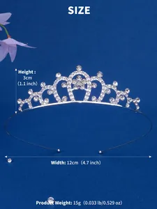 Detailed size specifications for a girl's silver rhinestone crown headband and tiara