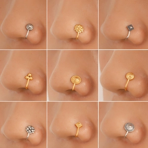 Manchette De Nez Non Percée En Cuivre Forme U Géométrique Fleur Faux Anneau De Nez Pour Femmes Bijoux De Mode