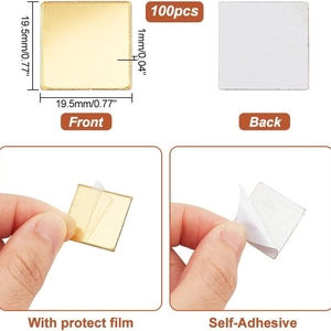 Detail of 19.5mm self-adhesive acrylic mirror tiles with protective film and back adhesive