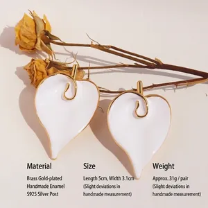 Exaggerated white enamel calla lily leaf earrings with 18k gold plating for women