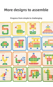 Detailed guide cards for children 3D mosaic puzzles featuring animals and vehicles