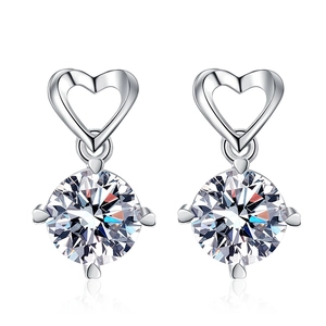 Elegant S925 sterling silver heart earrings with 1 carat round cut moissanite stones