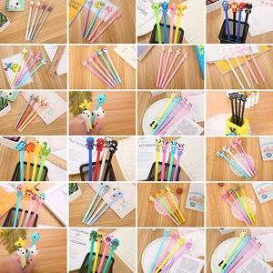 Cute Cartoon Gel Pens With Silicone Toppers 0.5mm Black Ink Refillable Plastic Writing Pens For Students School Office