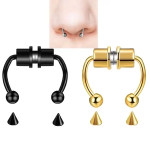 Magnetic non-piercing horseshoe nose ring set in black and gold stainless steel