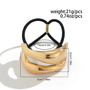 Detailed dimensions of gold alloy bow hair ring with black elastic band and weight specs