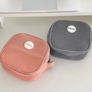 Set of two breathable mesh makeup bags in pink and gray colors for summer travel