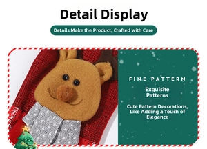 Close-up of a festive Christmas stocking with a 3D plush reindeer and burlap texture