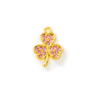 Golden clover pendant with pink rhinestones for DIY bracelets and earrings