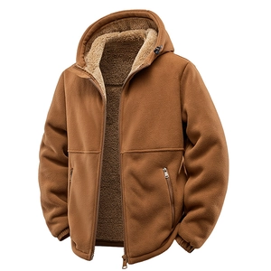 Herren Kapuzen-Fleecejacke Warmes Sherpa-Futter Wintermantel Durchgehender Reißverschluss Polar-Fleece Locker Lässig Kapuzensweatshirt Herren