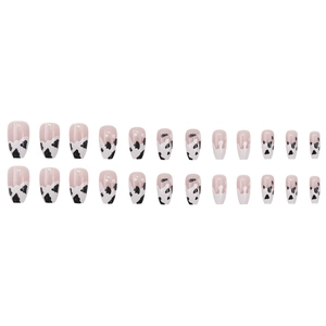 Pink French tips and cow print ballerina false nails, 24-piece shiny glue-on nail set