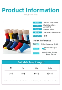 Größentabelle für Baumwoll-Kindersocken mit Maßen für Alter von 3 bis 15 Jahren