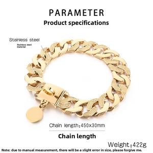Macro view of 30mm golden stainless steel Cuban dog collar with 422g heavy chain weight
