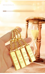 Macro shot of 4-piece gold bar keychains with detailed fine gold 999.9 engravings