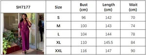 Detailed size chart for deep V-neck jumpsuit showing bust, length, and waist measurements