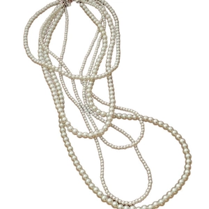 Elegant multi-layered cream pearl necklace with graduated beads on a clean white background