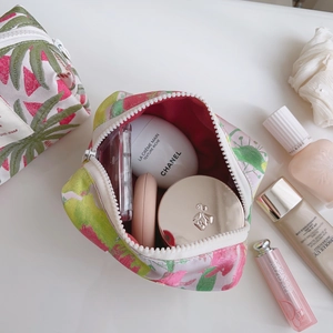 Rose floral jacquard canvas boat cosmetic bag set with zipper and brand woven label