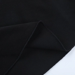 Close-up of thick black knitted fabric showing premium texture and matte finish