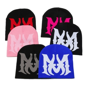 Knitted Beanie Hat Acrylic Warm Winter Outdoor Jacquard Letter Gothic Streetwear Casual Retro Unisex