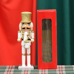 26cm white and gold wooden nutcracker soldier with drum and festive gift box