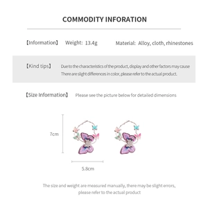 Detailed size specifications for rhinestone heart butterfly pearl hoop earrings
