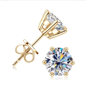 Classic six-prong 925 sterling silver gold plated moissanite stud earrings for women