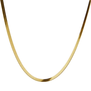 Polished gold flat snake chain necklace made of durable stainless steel for women
