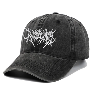 Vintage washed charcoal cotton baseball cap with gothic letter embroidery for outdoors