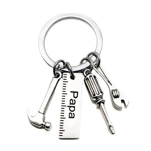 Stainless steel Papa keychain with mini hammer screwdriver and wrench tool charms