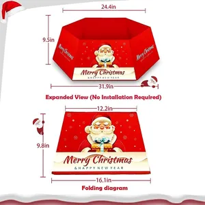 Foldable hexagonal Christmas tree collar skirt with dimension specs for holiday decor