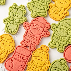 Christmas cookie cutters set featuring Santa, reindeer and snowman baking molds