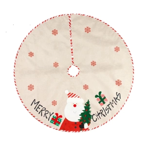 Jupe de sapin de Noël en lin avec motif Père Noël et broderie rouge Joyeux Noël