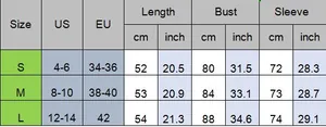 Detailed size chart for waffle knit slim fit long sleeve top with ruffle trim measurements