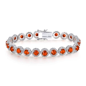 Silver tennis bracelet with orange round gemstones and white pavé cubic zirconia