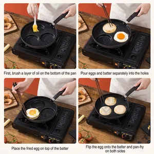 Four-hole non-stick maifan stone frying pan for egg burgers on a portable stove