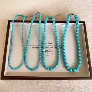 Turquoise beaded necklace for women with silver adjustable lobster clasp in four bead sizes