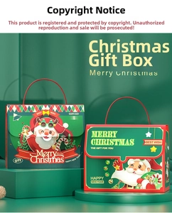 Detailed view of festive Christmas gift boxes with Santa design and woven handles