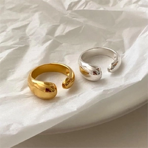 Minimalist 925 silver water drop rings in gold and silver finish with open band