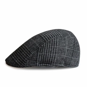 Breathable plaid flat cap for men with vintage grey and black checkered pattern design